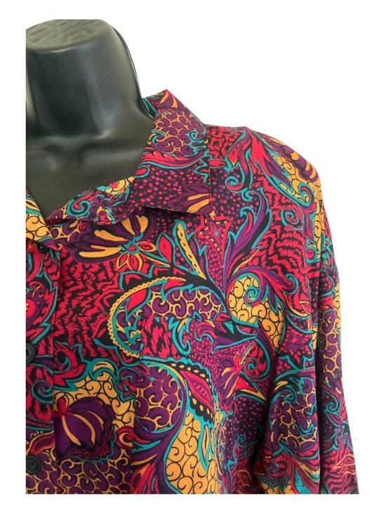 Vintage 90's Boomerang Vibrant Multicolor Paisley Button-Up Shirt Size 22W - Picture 6 of 8